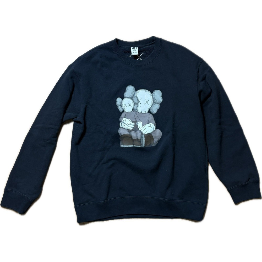 Uniqlo KAWS Black Cotton Pullover Sweatshirt Unisex L Graphic Print Crew Neck